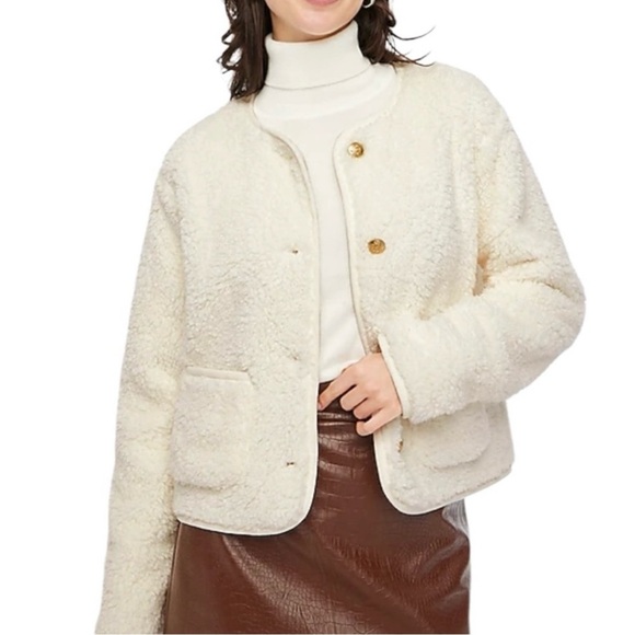 J. Crew Faux Fur Sherpa Lady Front Gold Button Jacket - Picture 1 of 9